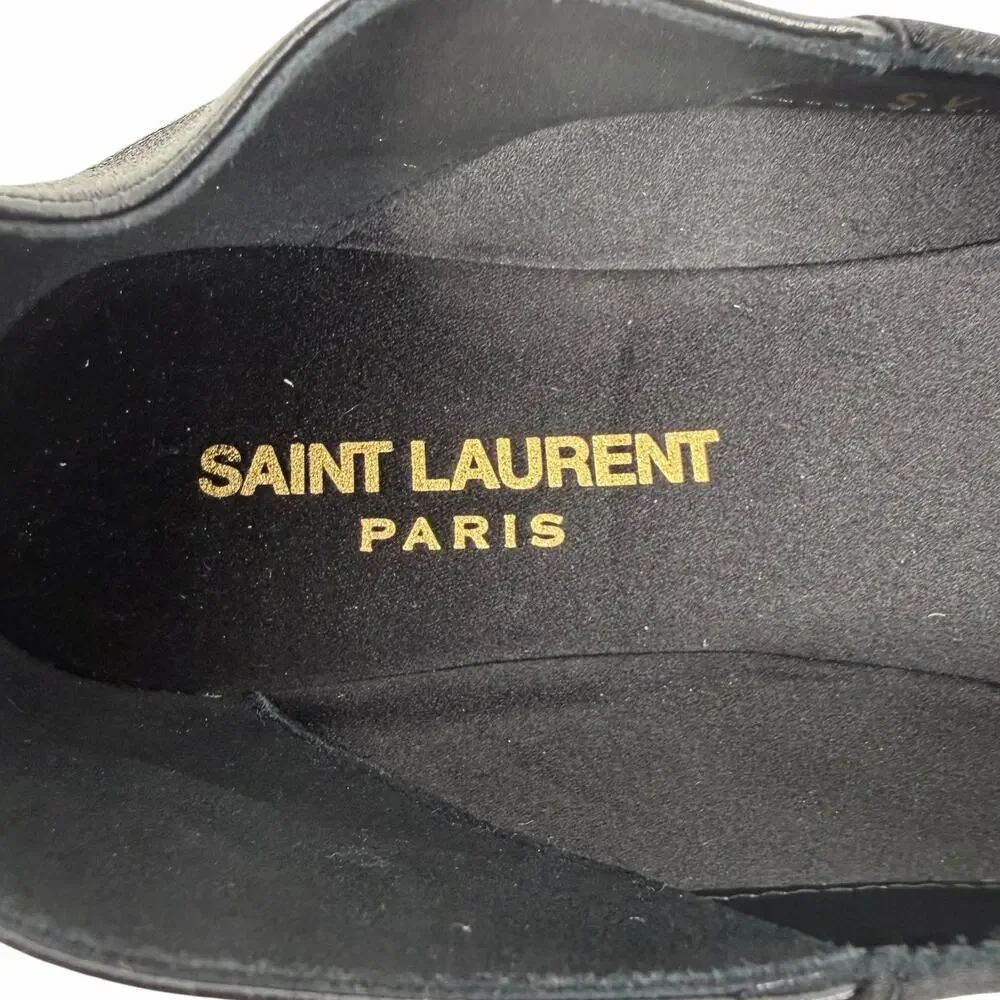 Saint Laurent Carolyn Satin Leather Pointed Toe Mule Flats Black Women Size 37